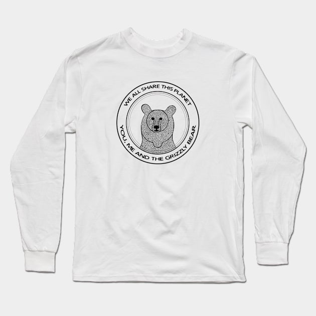 Grizzly Bear - We All Share This Planet - on light colors Long Sleeve T-Shirt by Green Paladin